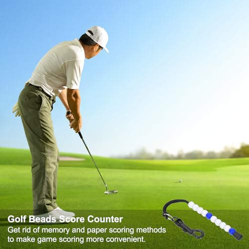 Golf Beads Score Counter, Golf Stroke Counter Beads with Clips Golf Accessories for Women Men Golfer Strokes Count, White/Blue