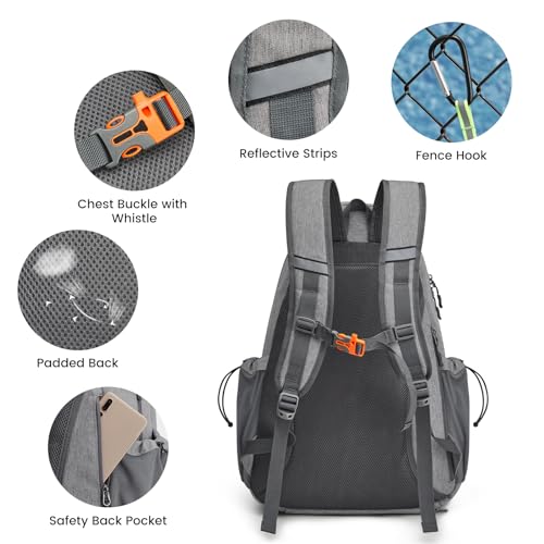 G4Free Tennis Bag, Tennis Backpack for Women Men, Large Pickleball Bag, Holds 4 Rackets with Shoe Compartment - color: Grey