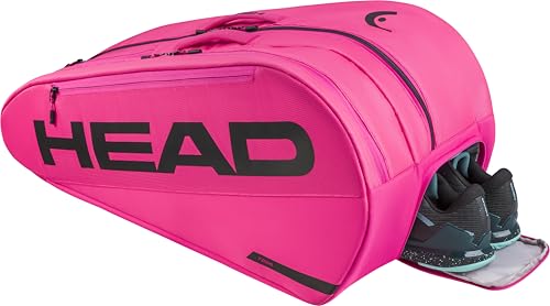 HEAD Tour Racquet Bag L (9R) Tennis Bag - Holds Up to 9 Racquets, CCT+ Climate Control Technology, 2 Main Compartments, Shoe Pocket & Backpack Carry System - color: Pink