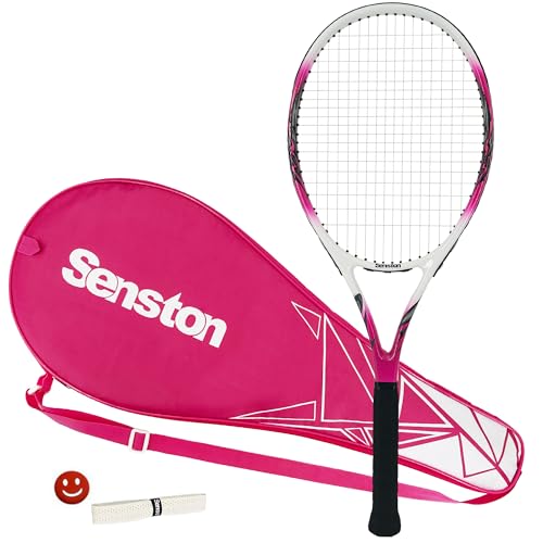Senston 27 inch Tennis Racket for Adults 1 Pack Tennis Racket Set Tennis Overgrip, Vibration Damper - color: red
