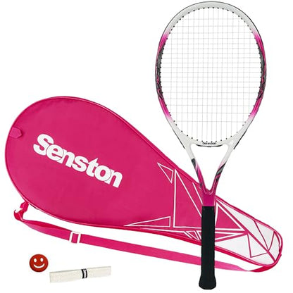 Senston 27 inch Tennis Racket for Adults 1 Pack Tennis Racket Set Tennis Overgrip, Vibration Damper - color: red
