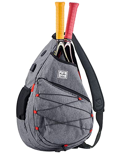 Tennis Bag for Men Women, Racquetball Pickleball Paddle Squash Sling Bags Crossbody Sports Backpack Adult with USB Charge Port - color: Gray