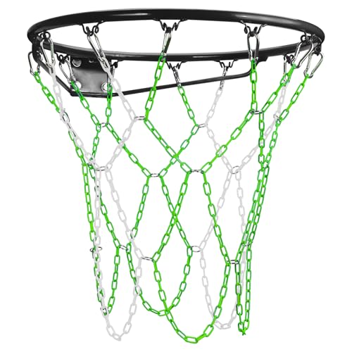 Basketball Net Heavy Duty Replacement,Carbon Steel Chain Basketball net, Anti-Rust Use Indoor Outdoor Standard 12 Loops Hoop - color: Green/White