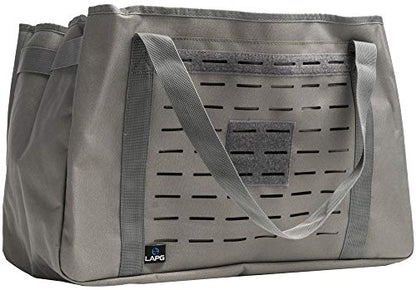 LA Police Gear MOLLE Tactical Collapsible Tote Bag, Large Reusable Foldable Grocery Bag, Lightweight & Durable Multiuse Bag - color: Grey
