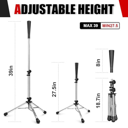 Baseball Tee Batting Tee Softball Tee Portable Travel Hitting Tee,Easy Adjustable Height,Stable Tripod Stand - color: Steel