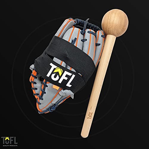 TOFL Baseball Glove Break-in Kit | Wooden Mallet and Elastic Wrap Band for Pocket Formation and Shaping | Hardwood Leather Softening Hammer with Adjustable Strap for Baseball Softball Training Use - color: Black+Mallet