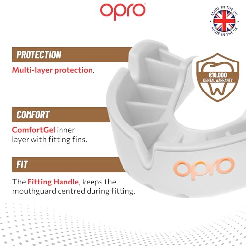 OPRO Bronze Level Moldable Mouth Guard Essential Fit (White) Adult & Kids Boxing Mouthguard for MMA & Impact Sports, Easy Self-Fit Mouth Guard for Sports, Football & Hockey - Includes Case