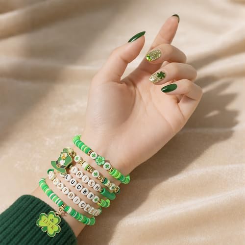 OHOME St Patricks Day Accessories - 6 Pack Shamrock Bracelets | St Patricks Day Shirt Outfit for Women Men - Funny Shamrock Decorations Decor Party Supplies for Adults - style: St patricks Day