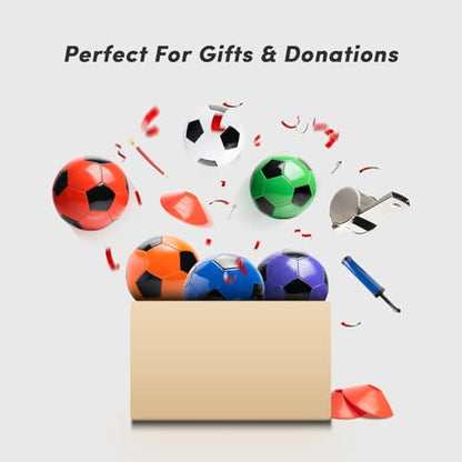 6 Pack Soccer Balls Size 5 Bulk Set – Massive 23-Piece Kit Includes 8 Cones, Whistle, Pump & Mesh Bag – Durable & Soft Training Balls for Youth Team, Practice, Gift & Charity Donation