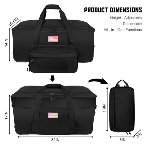 150L Large Rolling Duffle Bag with Wheels, Heavy Duty 32'' Tri-Wheel Gear Hauler for Camping,Moving Sports Equipment,Military & Airline Checked Bag Approved,Black - color: Black