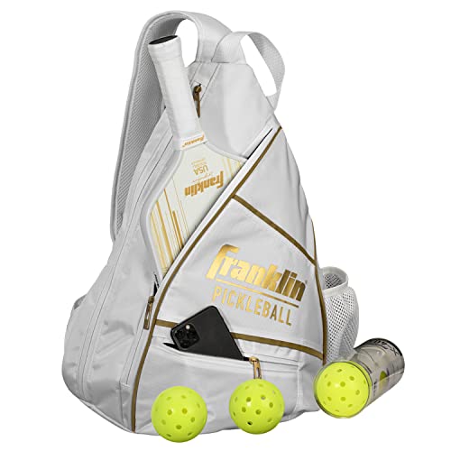 Franklin Sports Pickleball Bags - Sling Bag Backpack for Gear + Equipment - Men + Women - Holds Paddles, Balls + Accessories - color: White/Gold