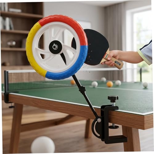Adjustable Table Tennis Trainer with Colorful Spinning Wheel for Topspin & Stroke Training, Solo Practice Device Fits Standard Tables, Portable Robot