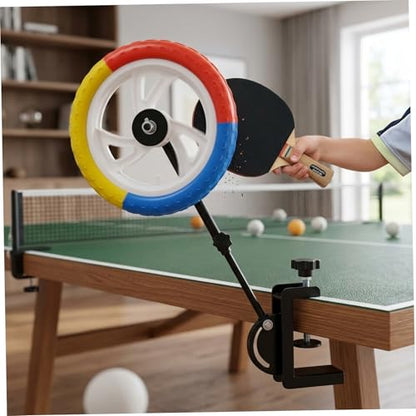 Adjustable Table Tennis Trainer with Colorful Spinning Wheel for Topspin & Stroke Training, Solo Practice Device Fits Standard Tables, Portable Robot
