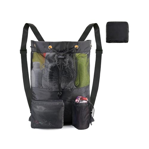 BeeGreen Gym Bags for Men Women Mesh Drawstring Backpack for Swim Sports Workout Gear Gifts for Swimmers Beach Pool Wrestling Backpack Cinch Bag With 3 Pockets Black - color: Black, style: Backpack