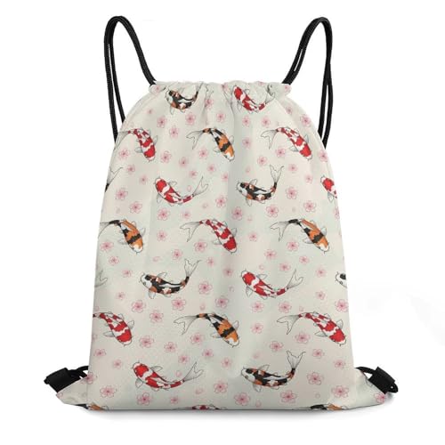 Water Resistant Drawstring Backpack Gym String Bag with Compartment for Yoga Swimming Beach Sports Unisex, Fish Carps Animals Wildlife Bags - color: Picture (347)