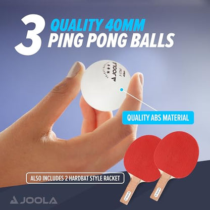 JOOLA Essentials Duel 2-Player Table Tennis Paddle Set with 2 Ping Pong Paddles & 3 Balls - Pips Out Hardbat Ping Pong Rackets Great for All Playing Levels & Ages - White Balls