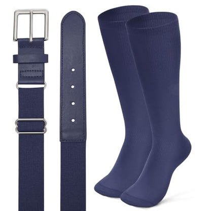 XZQTIVE Baseball Softball Socks and Baseball Softball Belt Combo Set Knee-High Soccer Socks for Kids Youth Adult - color: Navy, size: Adult