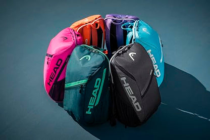 HEAD Tour Tennis Backpack 25L - Holds 2 Racquets, Shoe Compartment, Phone Pocket, Water Bottle & Ball Can Pockets - color: Blue