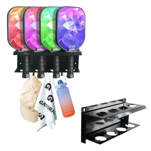 Pickleball Paddle Rack Holds 4 Paddles with Hooks Pickleball Storage Rack Pickleball Paddle Holders To Fence Wall Hanging Storage Outdoor No Installation,Black - color: 1 PCS