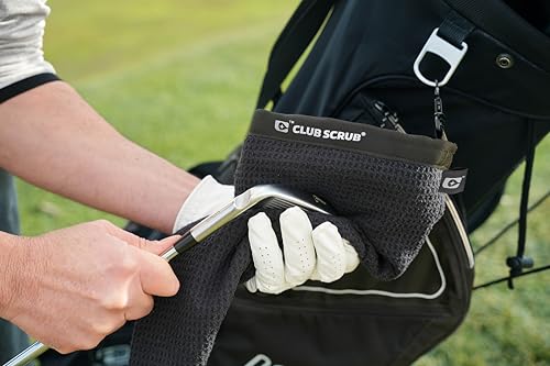 Club Scrub Towel Pro, Golf Club and Ball Cleaning Pouch with Attached Towel, Waterproof Exterior, Waffle-Weave Microfiber (Black) - color: Black