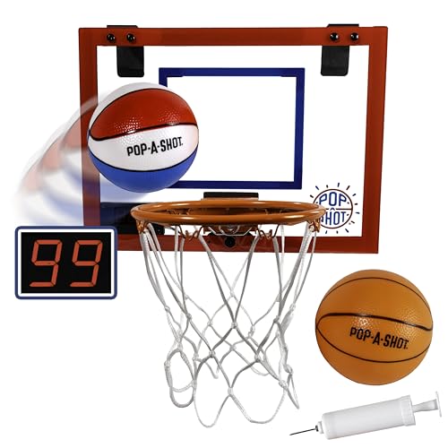 Pop-A-Shot Super Slam Over The Door Mini Basketball Hoop for Adults | 2 Included Basketballs and Pump | Built for Dunks | Breakaway Rim | Shatter Resistant Backboard | 17x12.5 Inches