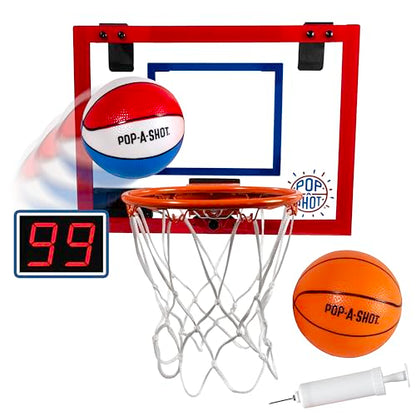 Pop-A-Shot Super Slam Over The Door Mini Basketball Hoop for Adults | 2 Included Basketballs and Pump | Built for Dunks | Breakaway Rim | Shatter Resistant Backboard | 17x12.5 Inches
