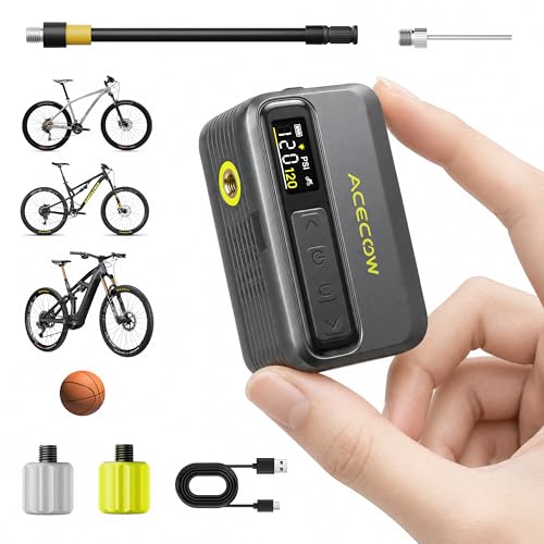 Mini Electric Bike Pump with Gauge,Portable 120PSI Bicycle Tire Inflator with Fast Inflation, Rechargeable Air Pump for Road, MTB, E-Bikes,Includes Ball Needle,Bike Accessories for Men