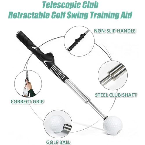 Retractable Golf Swing Training Aid, Golf Grip Trainer and Right-Handed Golf Training Aid for Chipping Hitting, Portable Grip Trainer with Click Feedback