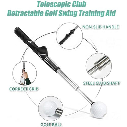 Retractable Golf Swing Training Aid, Golf Grip Trainer and Right-Handed Golf Training Aid for Chipping Hitting, Portable Grip Trainer with Click Feedback
