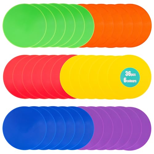 Spot Markers 9 Inch 36 Pcs Anti-Slip Agility Floor Markers,Colorful Flat Field Gym Classroom Floor Spots Set for Indoor Outdoor Soccer Basketball Sports Speed Training and Drills