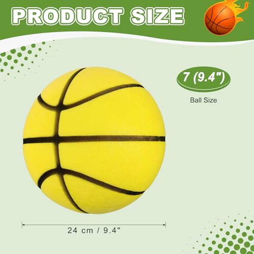 Silent Basketball, Quiet Basketball High Density Foam No Noise Sculpted Groove Bouncing Ball with Net Bag - color: Lemon Yellow, size: 9.4 Inch
