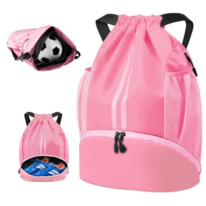 BROTOU Soccer Bags, Football Backpack, Volleyball Bag, Drawstring Backpack with Ball and Shoe Compartment, Football bags for Equipment Swim Gym Bag - color: Light Pink