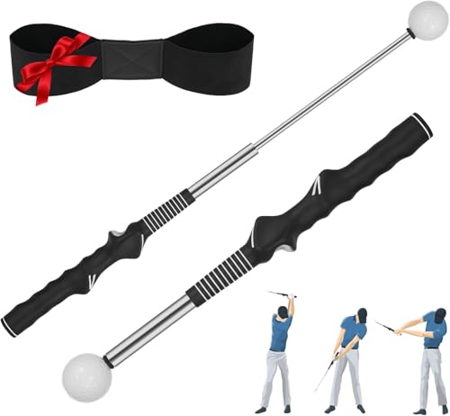 5-in-1 Retractable Golf Swing Trainer, Training Aid with Grip Trainer, Swing Mechanics for Beginners & Tempo Training for Advanced, Click Feedback, Arm Connection, Right/Left-Handed, Indoor/Outdoor - style: Left-Handed Golf Swing Trainer