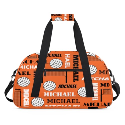 Custom Volleyball Gym Bag Duffel Bag for Women Men, Personalized Name Sport Bag Overnight Bags Customized Travel Weekender Bag, Orange - color: Orange