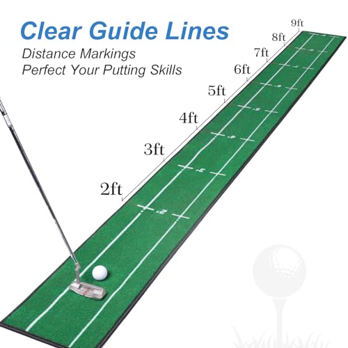 Golf Putting Mat Indoor & Outdoor Professional Golf Practice Putting Green Mat with Distance Marker Anti Slip Backing Golf Training Accessories Portable Matt - style: P01-Dark Green