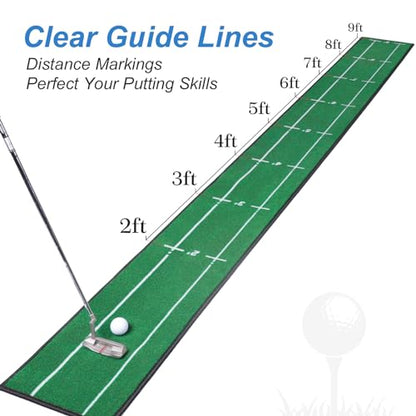 Golf Putting Mat Indoor & Outdoor Professional Golf Practice Putting Green Mat with Distance Marker Anti Slip Backing Golf Training Accessories Portable Matt - style: P01-Dark Green