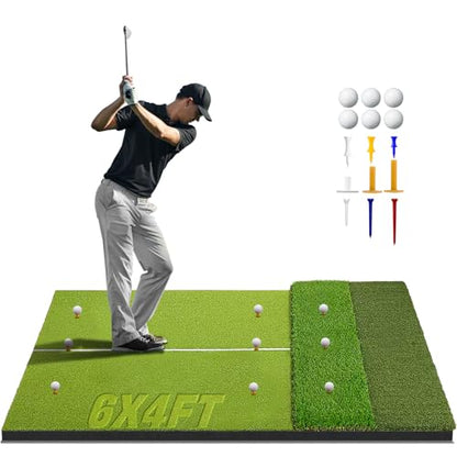 Golf Hitting Mat 6x4ft Golf Mats Practice Indoor Outdoor with 20mm EVA Base Golf Practice Mat with 9 Hitting Holes Ideal for All Levels