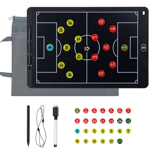 Magnetic Electronic Soccer Coach Board, 15 inch LCD Football Lineup Board Set with Stylus Pen, Dry Erase Markers and Carry Bag, for Soccer Game,Training,Teaching
