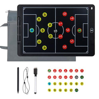 Magnetic Electronic Soccer Coach Board, 15 inch LCD Football Lineup Board Set with Stylus Pen, Dry Erase Markers and Carry Bag, for Soccer Game,Training,Teaching
