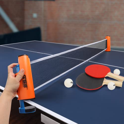 GSE Games & Sports Expert Adjustable Retractable Ping Pong Net Set & Post. Professional Table Tennis Rackets and Balls, Net with Posts and Storage Bag - Pingpong Paddle and Game Table Accessories. | Adjustable, Retractable, Post, Professional, Rackets, Ba