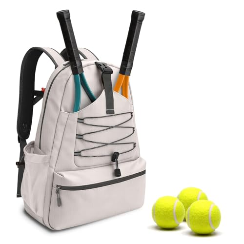 SANLIKE Pickleball Bag Backpack for Men Women，Large Pickle Ball Paddle Bag Fits 2 to 4 Paddles,Sports Duffle Bags with Shoe Compartment and Pocket - color: White