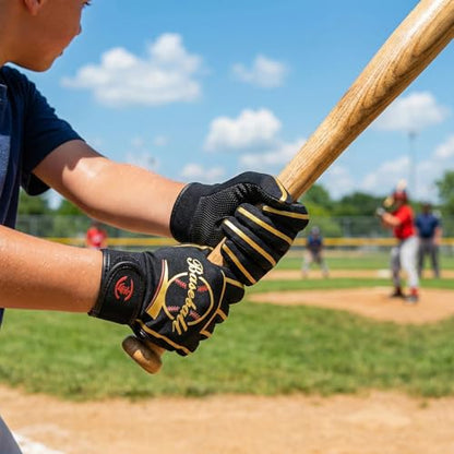 Classic Youth Baseball Batting Gloves - Extra Grip, Enhanced Optimal, Shock Absorption, Breathable and Stretchy Softball Glove, Ideal Gift for Kids, Boys, Girls