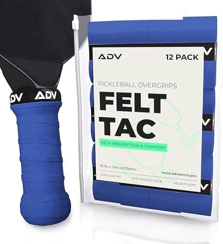 ADV Felttac Pickleball Grip Tape - 3, 6, 12, 30 Pack - Soft, Very Durable, Sweat Absorbing Pickleball Overgrip Tape - Dry & Comfortable Pickleball Paddle Grip Tape - Easy to Use & Easy to Install - color: 12-Pack Blue