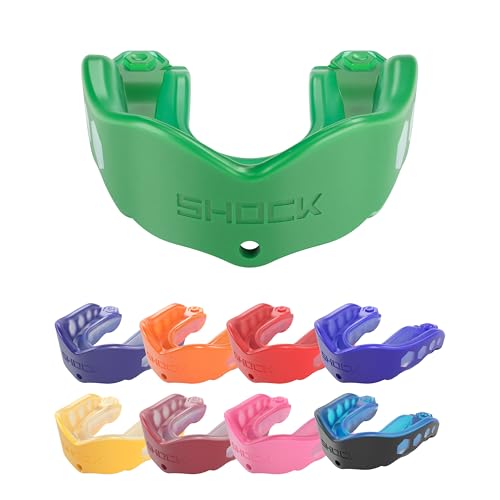 Shock Doctor Mouth Guard Sports, Hockey, Lacrosse, Baseball, Wrestling Moutguard, Gel Max Heavy Duty Protection & Custom Fit, Football Mouth Guard with Strap, Adult & Youth Mouthguard - color: Green, size: Adult, style: Non-flavored