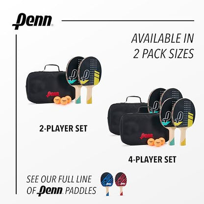 Penn 4-Player Ping Pong Paddle Set - 4 5.0 Paddles, 6 3-Star Balls, 2 Storage Pouches - Pro-Grade Rubber for Spin & Power on Table Tennis Rackets - Ergo Handle for Grip Comfort in Ping Pong Play
