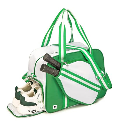 ROYALFAIR Pickleball Tote Bag for Women Men Large Capacity with Paddle Cover Pocket Internal Shoe Pocket and Adjustable Shoulder strap - color: Green