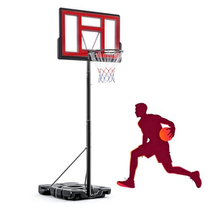 Portable Basketball Hoop Outdoor, Adjustable Basketball Hoops Goal System Shatterproof Backboard, Shock Absorbent Rim, Fillable Base for Swimming Pool/Backyard/Driveway - style: Red 6.1-10FT