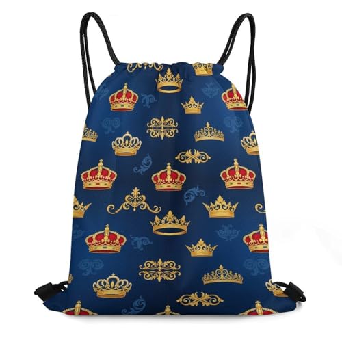 Large Capacity Beam Backpack Drawstring Sack for Basketball Sports Gear Travel Storage Men Women Unisex, Purple Blue Gold Royal Crown Bags - color: Picture (378)