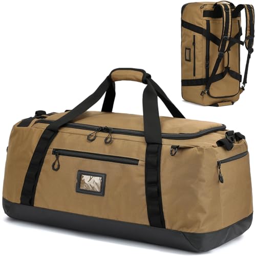 100L Extra Large Travel Duffle Bag Backpack for Men, 3 in 1 Sports Duffel Bags W/Adjustable Shoulder Strap & Dividers Gym Equipment/Gear Weekend Overnight Bag for Trip Camping Hiking, XL Brown - color: Brown