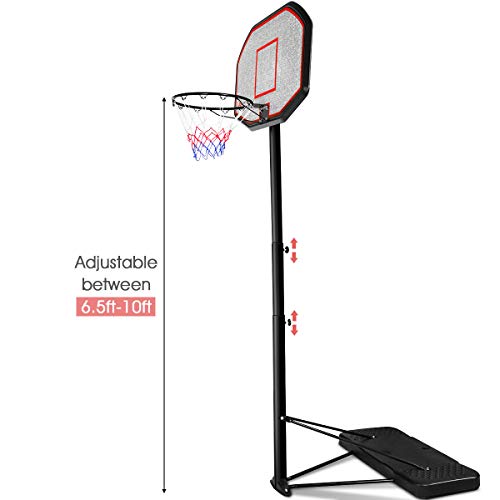 Giantex Portable Basketball Hoop 10 Ft, Adjustable Height 6.5-10 Ft, 43 Inch Backboard Basketball Goal, Suit for Court, Driveway, Garage, Indoor Outdoor Basketball Hoop for Kids, Youth, Junior